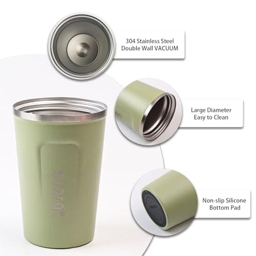 SUNTQ Reusable Coffee Cups Travel-Coffee Travel Mug with Leakproof Lid-Thermal Mug Insulated Cup-Stainless Steel Coffee Travel Cup for Hot and Cold Drinks, 13oz/380ml,Sage Green — view 2