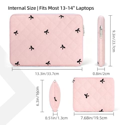 JOOEER 13-14" Laptop Sleeve, Bow Embroidered with Storage Pouch, Pink — view 5