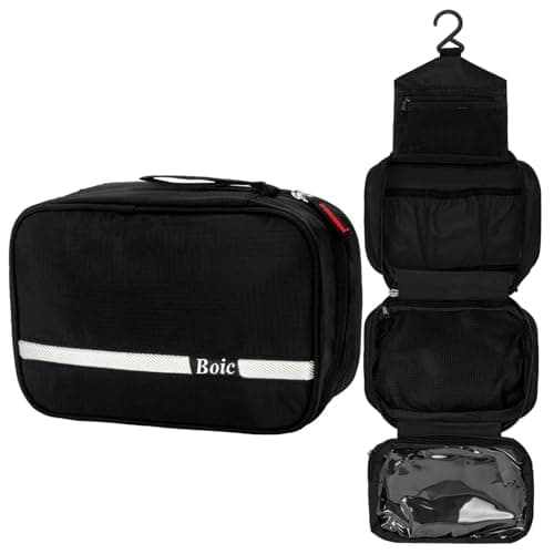 Boic Hanging Toiletry Bag Mens, Mens Washbag, Wash Bag for Men Women, Black