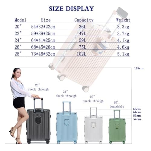 lesulety Hard Shell Suitcase Cabin Size Cheap Cabin Luggage Suitcase Medium 4 Wheels Lightweight with USB Charger Cup Holder zipperless Luggage,Grey,20in — view 3
