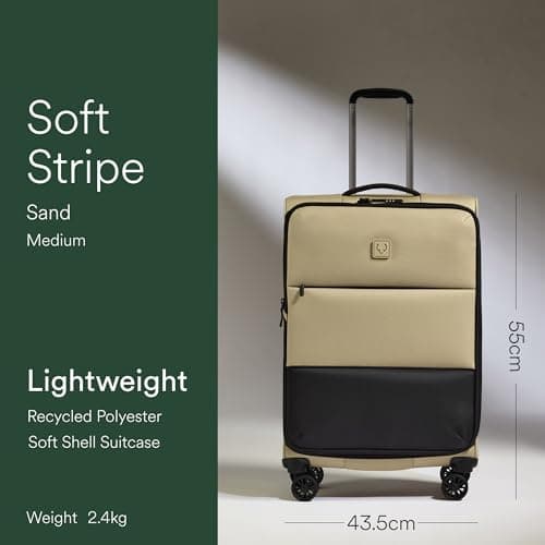 ANTLER - Soft Stripe 2.0 Medium Suitcase - Adjustable Handle, 4 Spinner Wheels, Lightweight, TSA Lock - Recycled Polyester Luggage - 71cm, Sand Yellow — view 2