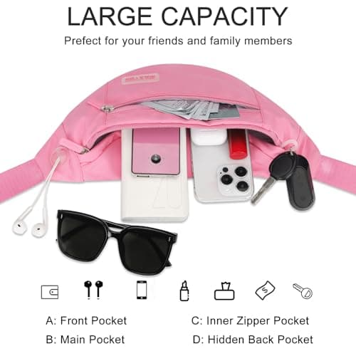 MAXTOP Large Bumbag Waist Fanny Pack Running Belt for Men Women Unisex Bum Bag with Headphone Jack and 4-Zipper Pockets Adjustable Belt for Travel Running Jogging Workout Hiking Gifts Pink — view 3