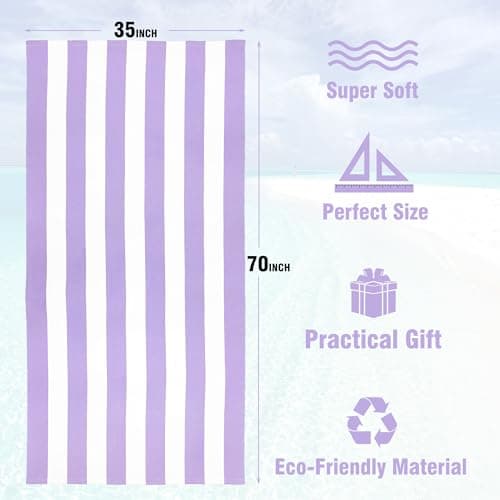 HENBAY Large Oversized Beach Towel - Fluffy 35 x 70 Inch Plush Microfiber Pool Towel, Purple Striped Quick Dry Cabana Swim Towel — view 3