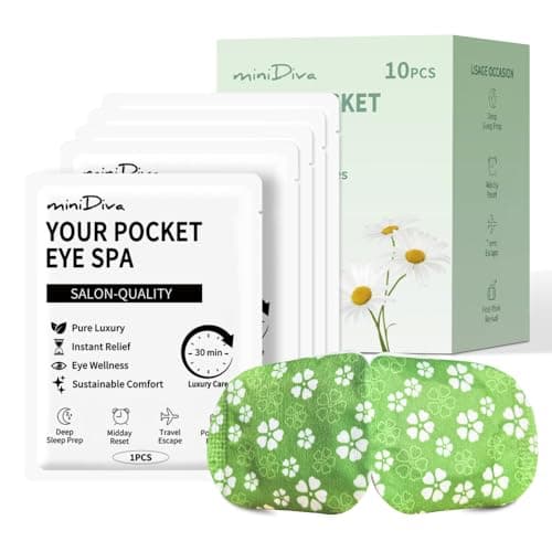 Minidiva Steam Eye Mask, 10Pcs Self-Heating for Dry Eyes, Dark Circles & Stress Relief (Chamomile)
