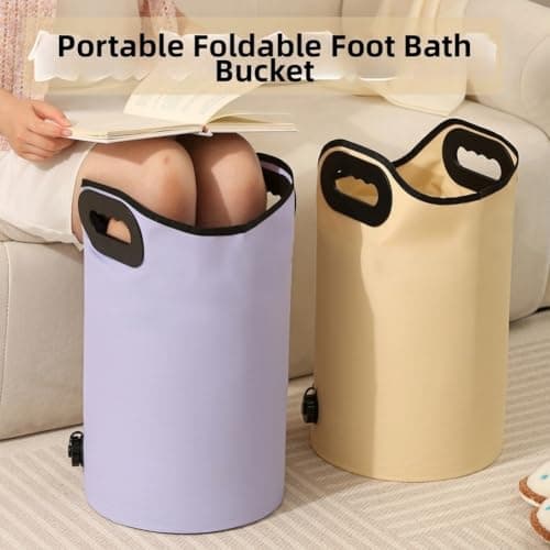 Portable Foldable Foot Bath Tub With Bottom Drain Valve, 47cm Deep Soaking Basin For Legs And Feet, 8-layer Thickened Plastic Spa Bucket, Beige(A) — view 6