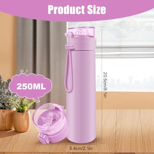 AMFUN 250ml Stainless Steel Insulated Water Bottles, Double Wall Vacuum Small Flask, Water Bottle with Straw, Leakproof Drinks Bottle with Carry Handle for Hot&Cold Drinks (Pink) — view 2