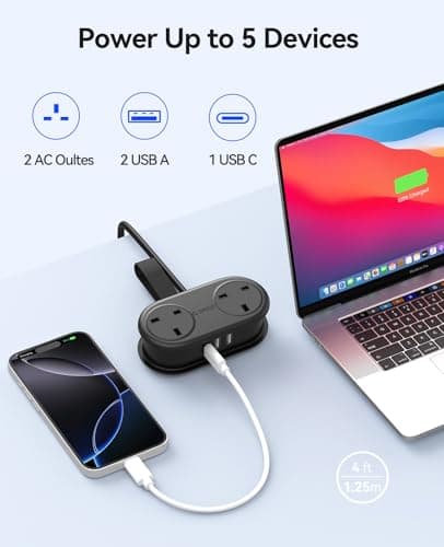 ORICO Travel Extension Lead with USB Slots, 2 Outlets 3 USB Ports (1 USB C), 3250W 13A Socket Extensions, Rollable Extension Cord for Travel/Home/Office, Essentials Cruise Approved Power Strip-Black — view 3