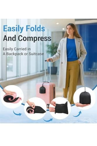 Travel Pillow for Airplane – Memory Foam Neck Pillow for Travel, Ergonomic Adjustable Flight Pillow for Adults, Compact Neck Cushion with Eye Mask, Ear Plugs & Carry Bag (pink) — view 5