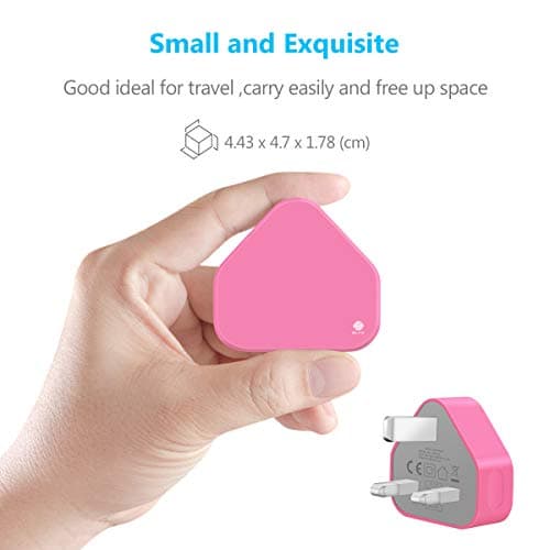 SLTX UK 3 Pin Plug Mains Charger Adapter 1AMP 1000mAh Fast Speed Universal Travel Wall Charger for iPhone, iPad, iPod, Samsung Galaxy Tab, HTC, Tablet & USB Devices (Baby Pink) — view 4