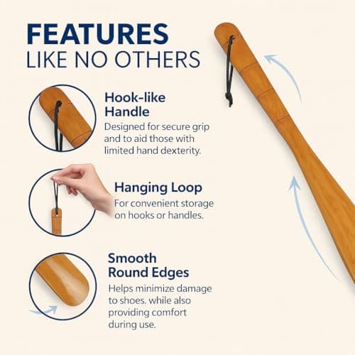 HIFSA Wooden Shoe Horn 33 Cm Long Lazy Shoe Horn Comfortable Shoe Lifter Suitable for Seniors Kids Boots Men Women Elderly Pregnancy Boots Tennis Shoehorn Accessories (50 cm) — view 3