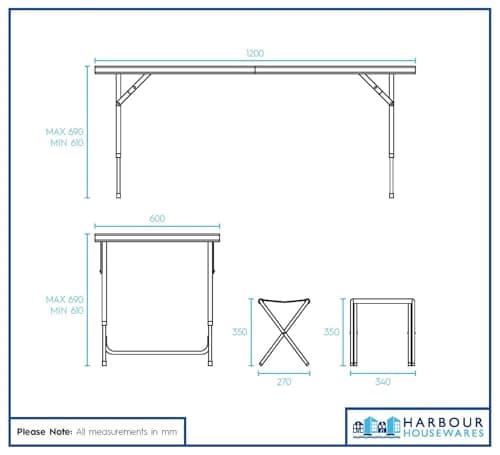 Harbour Housewares 120cm (4ft) Height Adjustable Aluminium Folding Picnic Table with 4 Chairs - White - 4-Seater Foldable Portable Outdoor Garden Patio Camping BBQ Dining Trestle Furniture — view 2