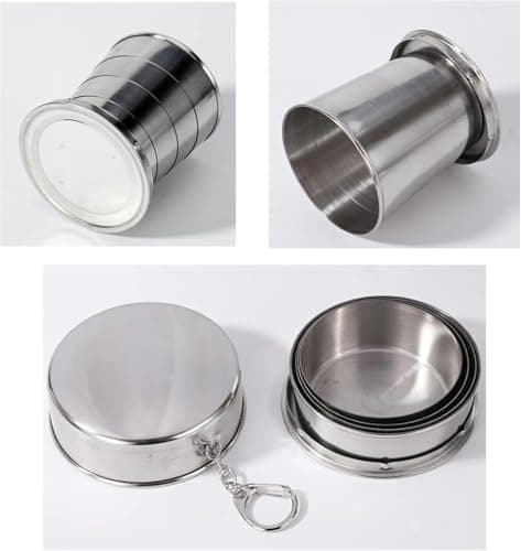 2 Pcs Retractable Folding Mug, Stainless Steel Folding Mug, Portable Coffee Mug, 250ML Reusable Collapsible Tumbler, Collapsible Mug with Key Ring for Travel, Hiking, Camping, Picks — view 5