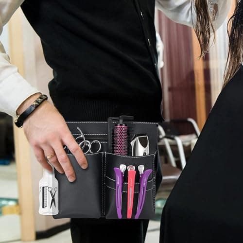 ieron Professional Scissor Bag, Beauty Hairdressing Pouch Barber Leather Waist Pouch, Salon Shoulder Organizer Kit Grooming Hair Stylist Scissor Holder Tool Bag — view 4