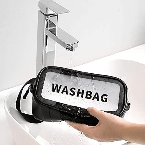 Clear Toiletry Bag, Waterproof PVC Clear Makeup Bags, Portable Travel Toiletry Bag Cosmetic Bag for Women & Men Traveling Accessories Organizer Wash Bag with Zipper Handle (Black) — view 2