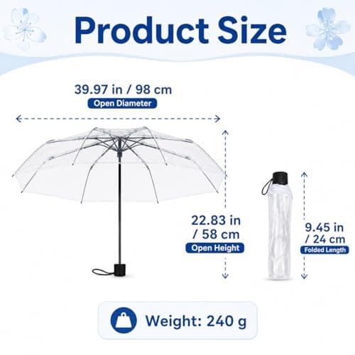 Clear Umbrella for Women – Manual Open/Close Foldable Compact Travel Umbrella with Frosted Handle | Transparent See-Through Dome | Ideal for Weddings, Bridal Events & Daily Use(1, Clear-White) — view 5