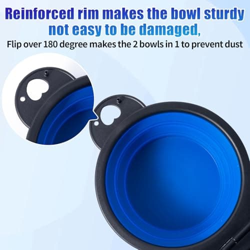 SLSON Collapsible Dog Bowls Foldable Dog Dual Bowl Travel Water and Food Bowls,Sturdy Reinforced Rim Portable Pet Feeder Cat Bowl for Walking Hiking Outdoors (blue) — view 4
