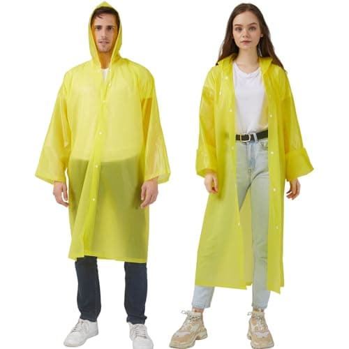 UPSEN Rain Ponchos for Adults, Reusable Raincoats for Women Men, 2 Pack Emergency Rain Jacket with Hood for Disney Outdoor, Yellow