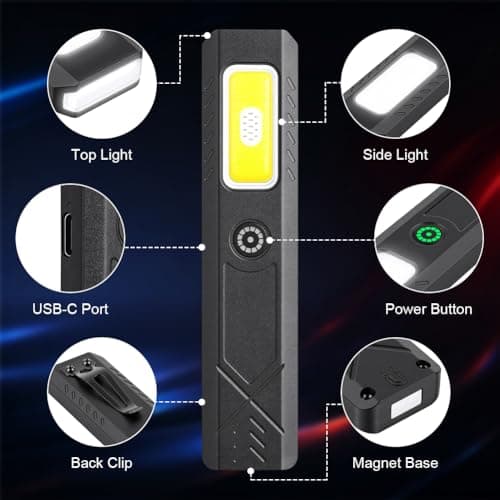 HOTUT Rechargeable Work Light, LED Torches, Magnetic Torches Led Super Bright, LED Inspection Lamp Camping Light With 450 Lumens Light, IP45 Water Resistant Portable Flashlight for Home Work Emergency — view 6