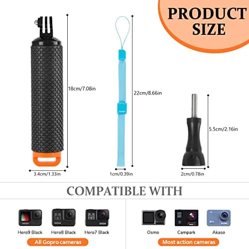 Waterproof Floating Handle Grip Anti-Slip Floating Bobber Stick Floaty Handler Holder Mount with Lanyard for Go Pro Hero 11/10/9/8/7/6/5/4/3 Session DJI Osmo and Other Action Cameras — view 2