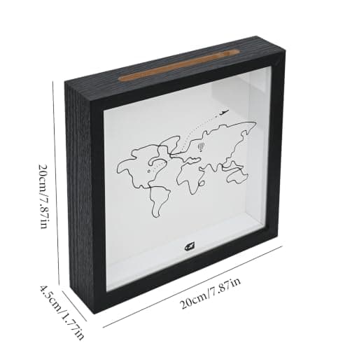 Adventure Archive Box, Ticket Shadow Box – Wooden Travel Memory Display Frame with Front Slot for Tickets, Cards & Photos, Gift for Travellers & Keepsake Storage (Black, 20x20 CM) — view 3