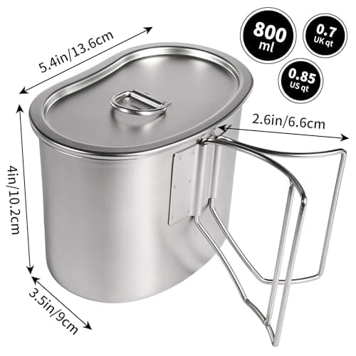 Goetland US Military Style Stainless Steel US Army Canteen Cup with Lid 0.7 qt 800 ml Water Cup Travel Mug Camping Coffee Mug — view 3