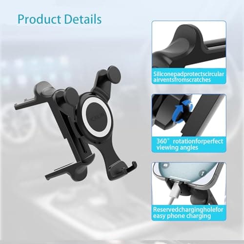 ICAILIN Mercedes Phone Holder for Mercedes Benz A/C Class, GLB/GLC, Audi A1,Mini Cooper, Reinforced Car Phone Holder Spring Clip for Round Air Vent, Circular Vent Cradle for iPhone Samsung — view 3