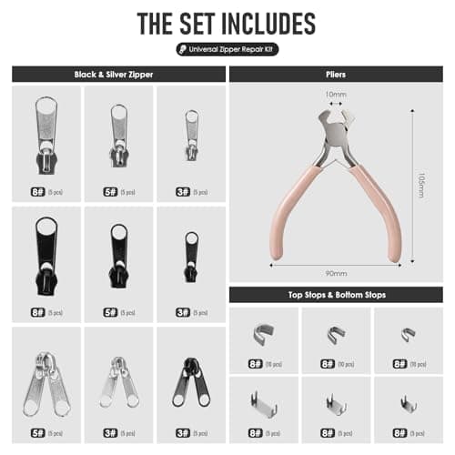 IONEKIUK 85Pcs Zip Repair Kit, Universal Zipper Repair Kit with Pliers — view 2