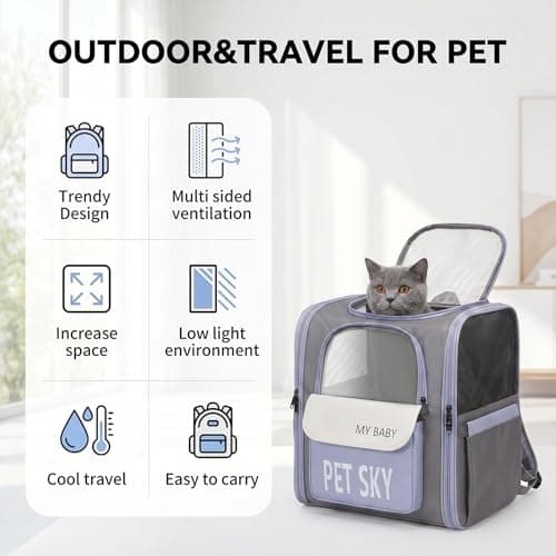 Cat Carrier Backpack, Breathable Pet Backpack for Cat & Small Dog 7 Kg, Foldable Cat Rucksack with Front Zipper Storage & Inner Safety Lead — view 4