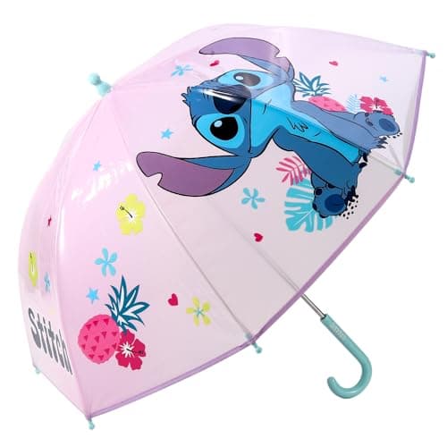 Disney Stitch Kids Dome Umbrella – Official Licensed Children's Character Toddler Umbrella, Strong, Lightweight & Windproof School Rain Umbrella for Girls & Boys, Child-Friendly Safety Opening