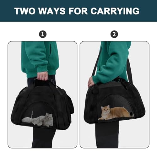 Soft Sided Portable Cat Carrier, Foldable Pet Travel Carriers Bag For Cats/Small Dog/Puppy With Shoulder Strap & Removable Mat,Comfort Cat Basket Airline Approved(Black/Medium) — view 5