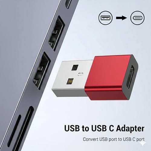 [Pack of 2] USB to USB C Adapter for i-Phone 16 15, PD 20W USB-C Type C Fast Car Charger Adapter Plug for i-Phone 14, 13, 12, 11, Sam-sung S24, S23, S22 S21 S20 and More (Red) — view 2