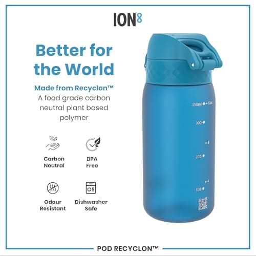 ION8 Kids Water Bottle, 350 ml/12 oz, Leak Proof, Easy to Open, Secure Lock, Dishwasher Safe, BPA Free, Carry Handle, Hygienic Flip Cover, Easy Clean, Odour Free, Carbon Neutral, Blue — view 5