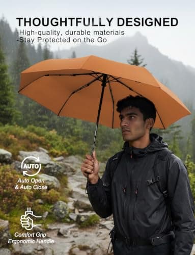 RusuiQinsan Compact Umbrella, Windproof Strong, Folding Travel Umberella, Pocket Sun Umbrella for Men & Women(Brown) — view 3