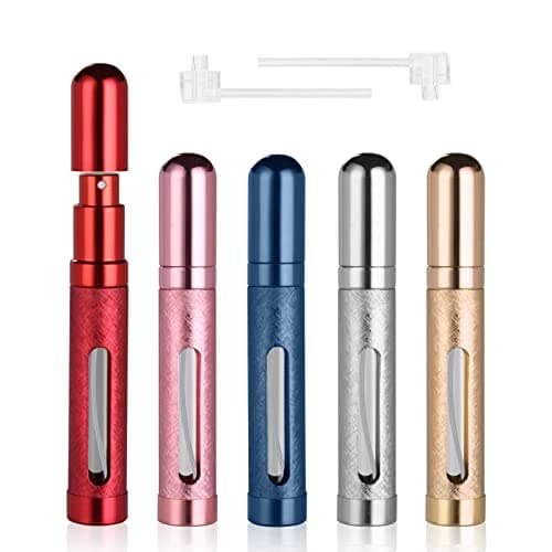 ACWOO Perfume Atomiser Bottles, 5Pcs 12ml Refillable Perfume Atomizer Empty Spray Bottles, Travel Fine Mist Fragrance Bottle with Window, Portable Purse Pocket Handbag Perfume Bottle for Men and Women