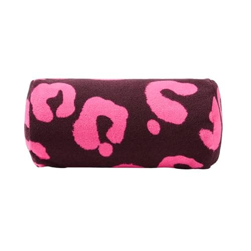OHS Leopard Print Inflatable Pillow, Bolster Cushion Lightweight Compact Sun Lounger Cushion with Microfibre Cover Back Support Outdoor Cushions Travel Poolside Beach Accessories, Burgundy/Hot Pink