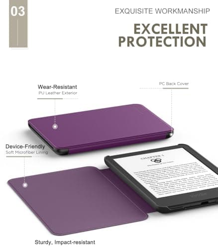 MoKo Case for 6" Amazon Kindle Basic 11th Gen 2024/2022,Lychee Deep Purple — view 4