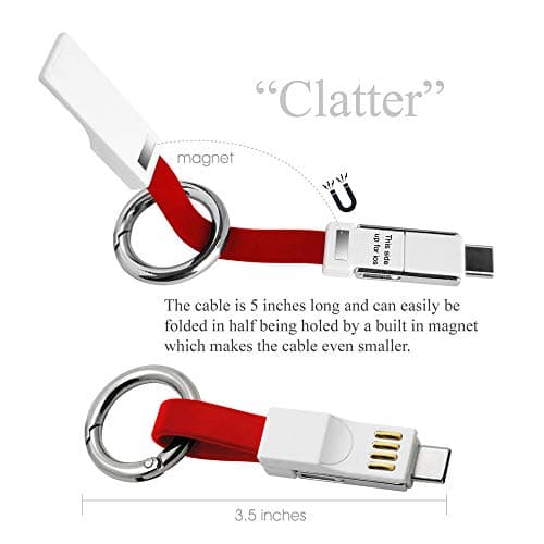 Power4 Multi Charger Cable iphone Android USB C 3 in 1 Short Charging Cable Fast Charger Portable Travel Cable Magnetic Foldable With Keychain Data Transfer Cord Lightning Keyring for All Smartphones — view 3