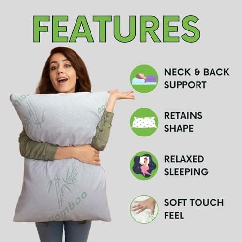Bedding Home Luxury Bamboo Pillows 6 Pack, Cooling Bamboo Bed Pillows for Sleeping, Hollow Fibre Filling Neck & Back Support Orthopedic Pillow, Anti Allergy Soft Luxury Bed Pillow UK — view 2