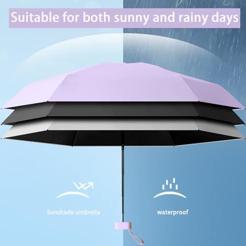 wodehahagou Mini Compact Umbrella with Storage Box - Portable Pocket Folding Travel Umbrella, 6 Ribs, UV Protection for Men & Women (Purple) — view 4
