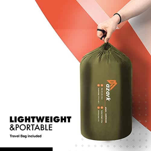 azark Premium Single Sleeping Bag, 350GSM, Lightweight and Waterproof, 4 Seasons of Camping, Hiking and Outdoors, Sleeping bag for Adults & Kids (Green) — view 5
