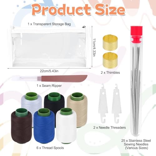 Homgaty Stainless Steel Sewing Needles Set - Large Eye Needle Kit with Thread, Thimbles & Accessories, Complete Hand Sewing Supplies for Adults, Emergency Repair & Travel Sewing Pack — view 2