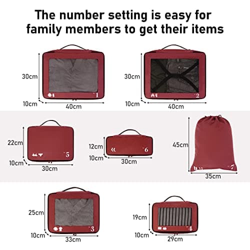 ECOHUB Packing Cubes for Suitcase 7 PCS Travel Organiser Packing Bags Recycled PET Eco Friendly Travel Accessories Shoes Bags Storage Bag Luggage Organiser Pouch(Red) — view 2