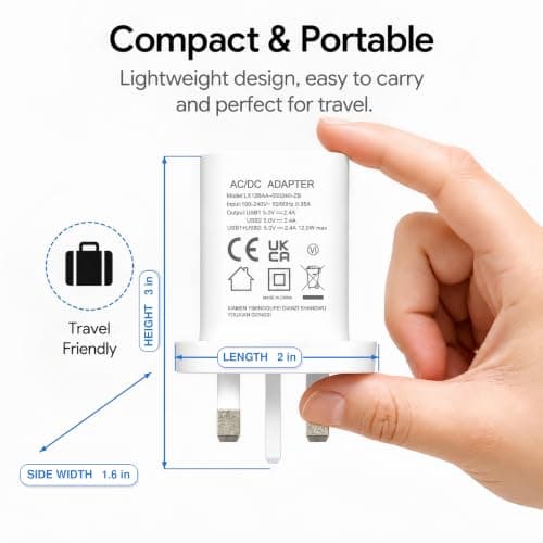 YIMINGOUFEI Dual USB Plug Charger, 12W 5V/2.4A UK 3-Pin Adaptor, White — view 5