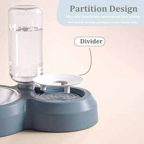 TANXIC Double Dog Cat Bowls, Pets Food and Water Bowl Set with Automatic Water Dispenser and Stainless Steel Bowl Silicone Dog Bowl Mat, Gravity Feeder for Cats and Small Dogs Puppies (Blue) — view 5