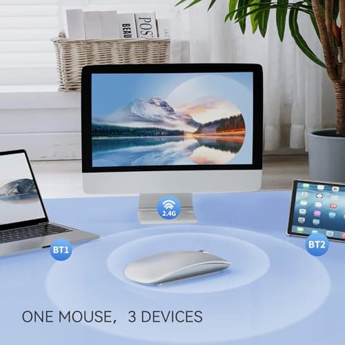 Uiosmuph Bluetooth Mouse, USB C Rechargeable Wireless Mouse, Silent -Silver — view 2