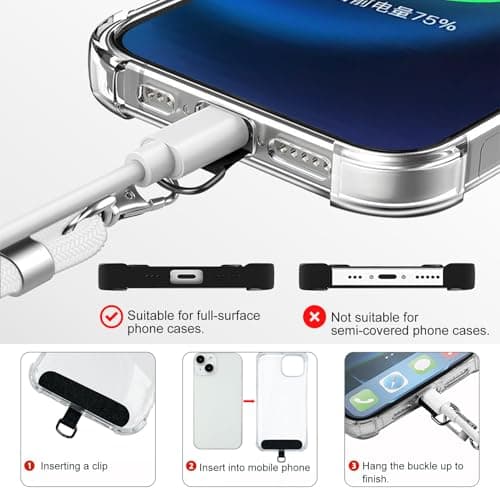 GanYesin Universal Phone Lanyard with 4 Patches, Adjustable Nylon Phone Strap for Men & Women Compatible with Most Phones, Key Lanyard and more for Outdoor Activities, Travel (White) — view 5