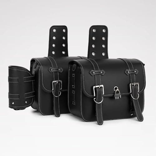 Motorcycle Saddle Bags PU Leather Waterproof, Moto Bag 20L Large Capacity, Motorcycle Tail Bags Combination Lock, Universal Moto Luggage 1 Pair Side Bag(A,33x13x25cm)