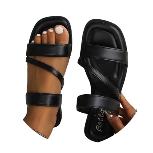 Yolimok Summer Slippers Women 2026 Strap Sandals Dressy Flat Slip On Ladies Slippers Comfortable Memory Foam Vegan Leather Slides Casual Holiday Essentials Travel Dress Comfy Lightweight Beach Shoes
