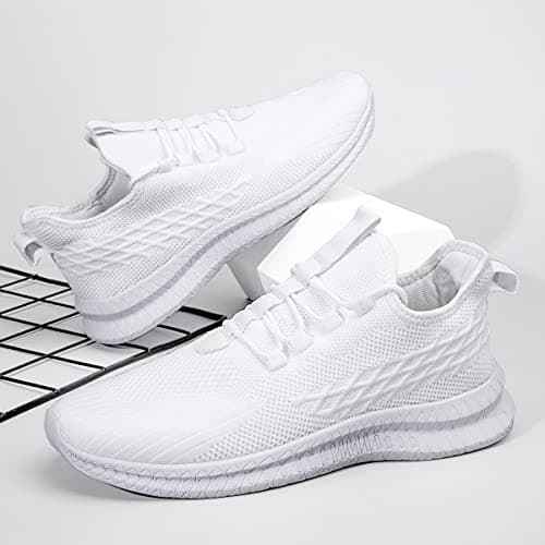 FUJEAK Mens Trainers Shoes Walking Running Gym Slip on Tennis Sneakers Joggers Sport Casual Outdoor Fashion Jogging Shoes Lightweight Breathable Comfortable White Size 9 UK — view 6