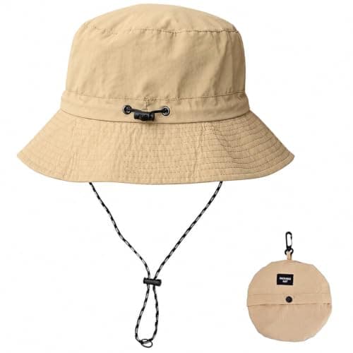 RubyTint Waterproof Bucket Hat Women & Men, Khaki Foldable Wide Brim Sun Hat with Adjustable Drawstring, Lightweight Quick-Dry UV Protection for Travel, Beach, Hiking, Fishing & Camping (Khaki)